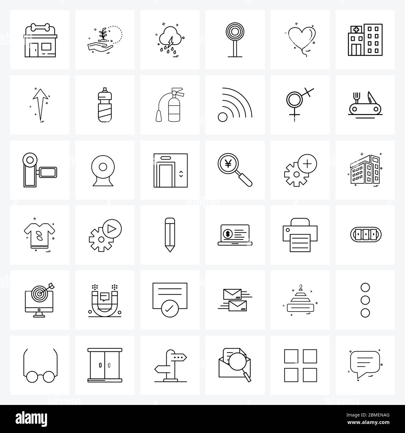 Universal Symbols of 36 Modern Line Icons of love, lollipop, weather, food, raining Vector Illustration Stock Vector