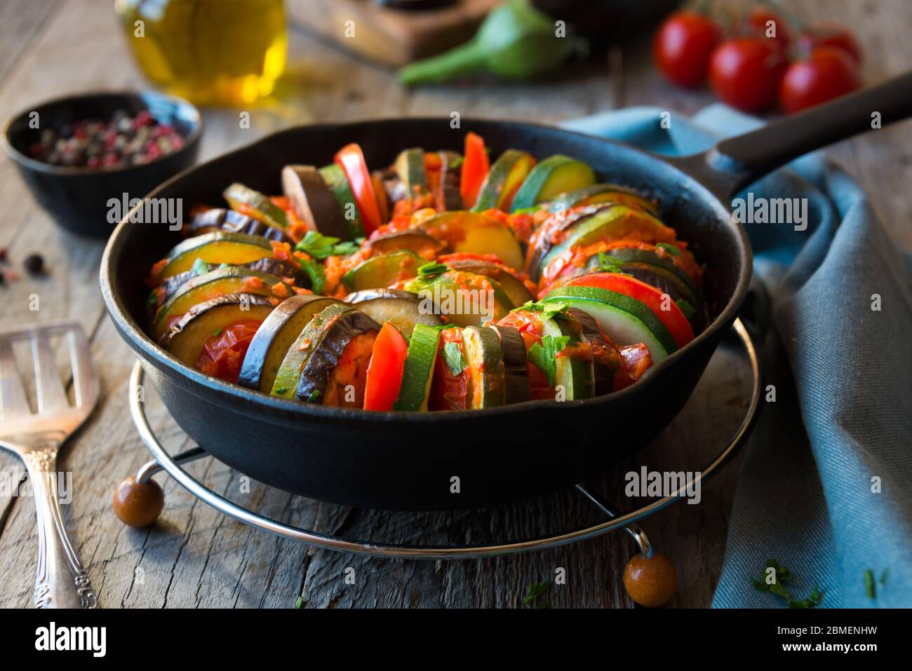 Ratituy Homemade ratatouille made with sliced vegetables: zucchini, tomatoes ...