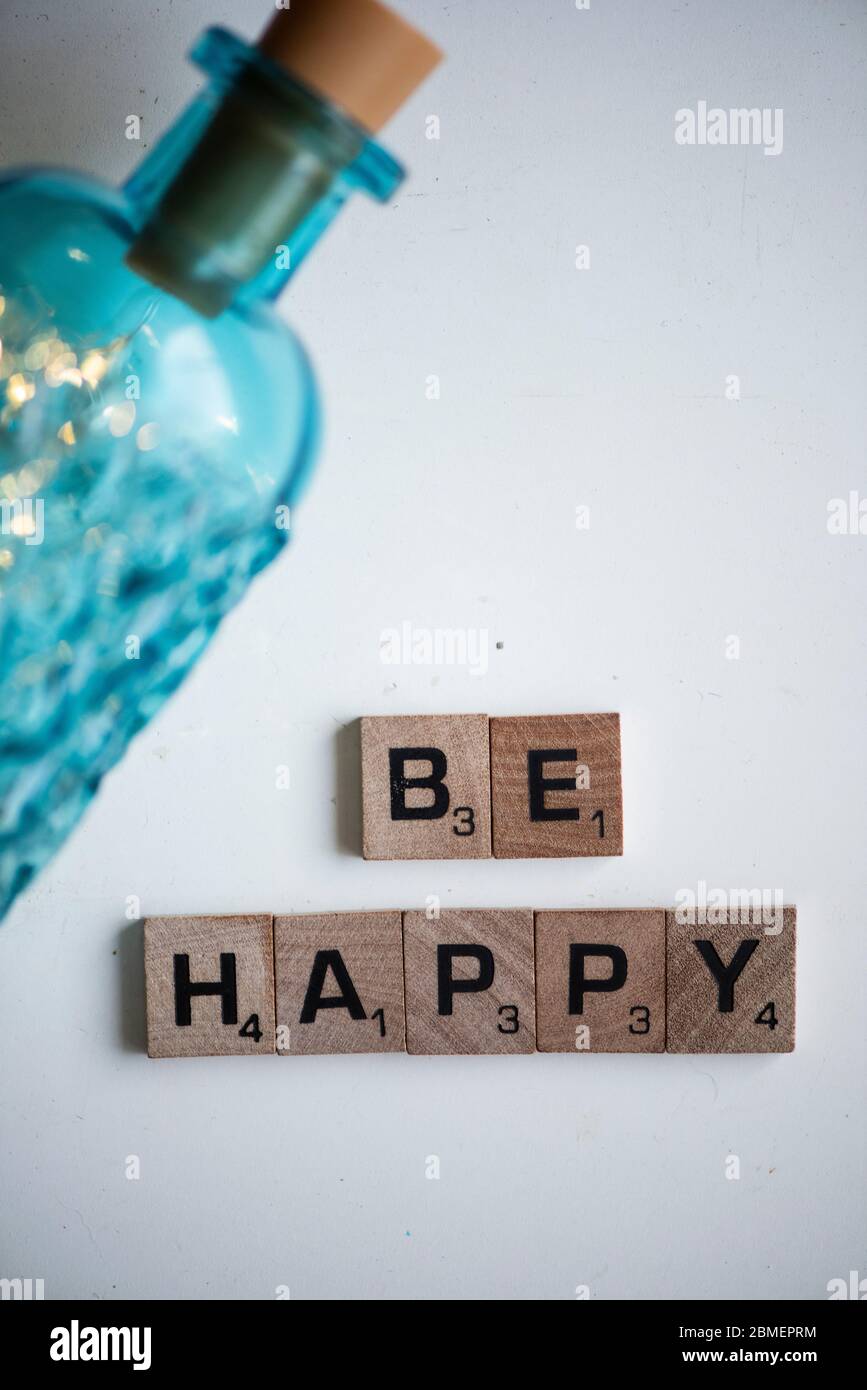 Be happy in block letters Stock Photo Alamy