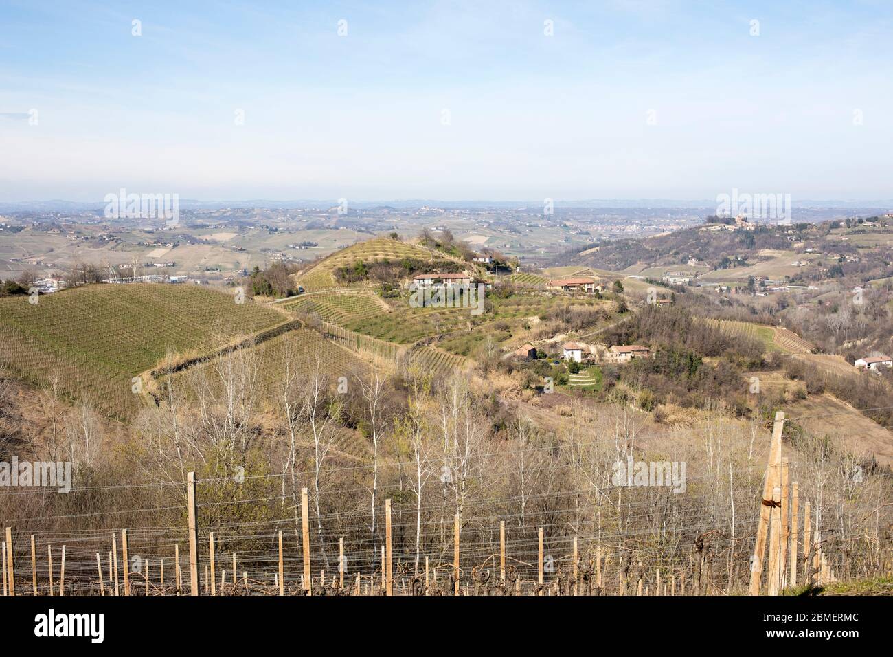 Italy, panorama of Piedmont vineyards: Langhe hills near Cassinasco Stock Photo