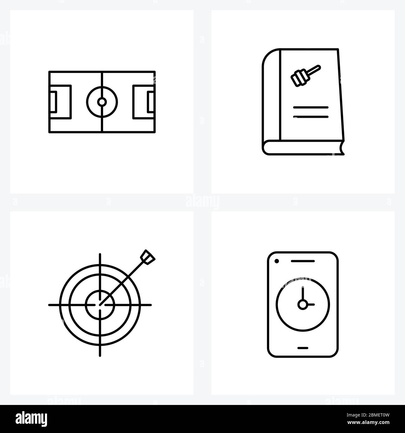 Universal Symbols of 4 Modern Line Icons of football ground, target