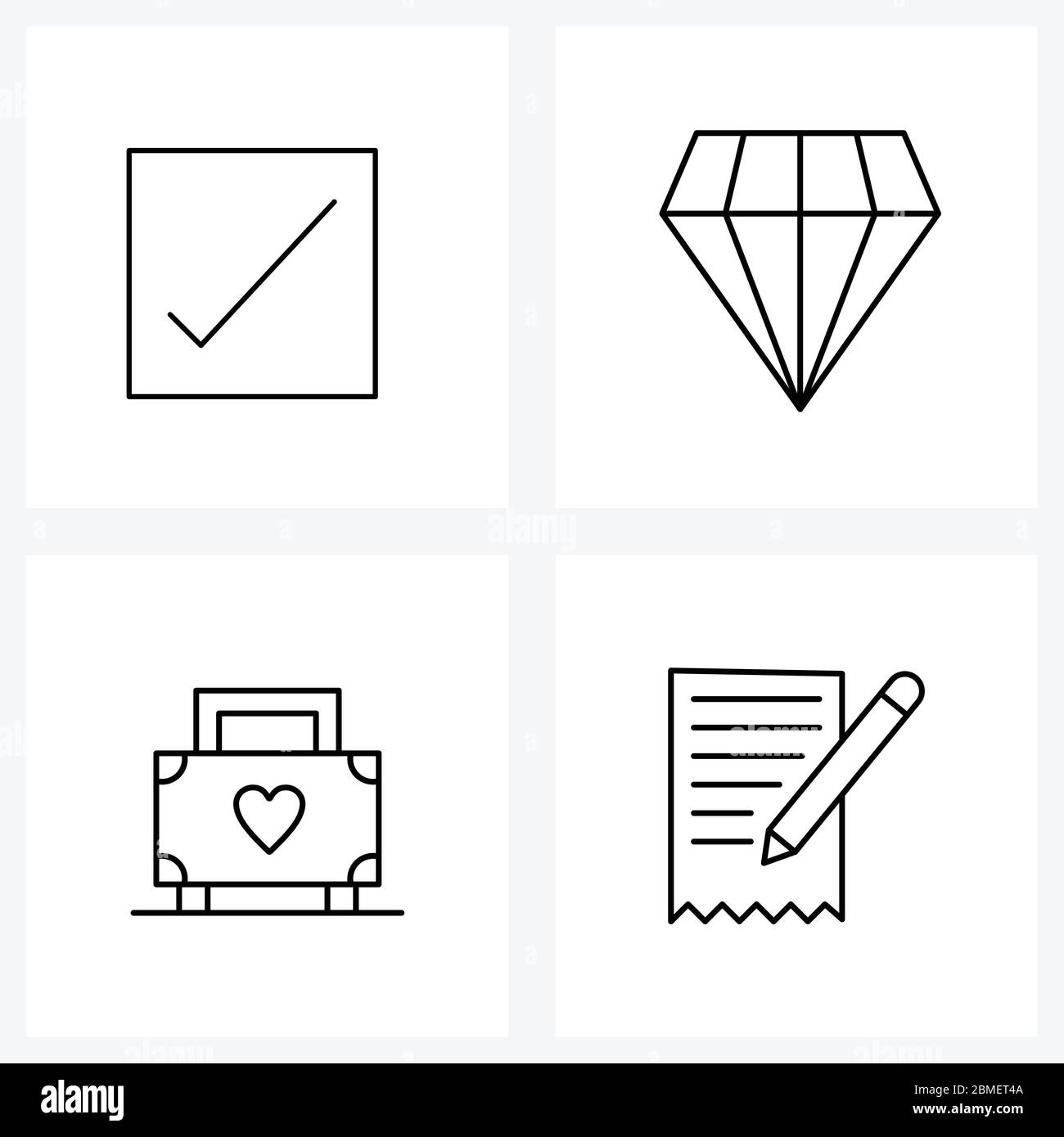Universal Symbols of 4 Modern Line Icons of check, bag, box, gem, valentine Vector Illustration Stock Vector