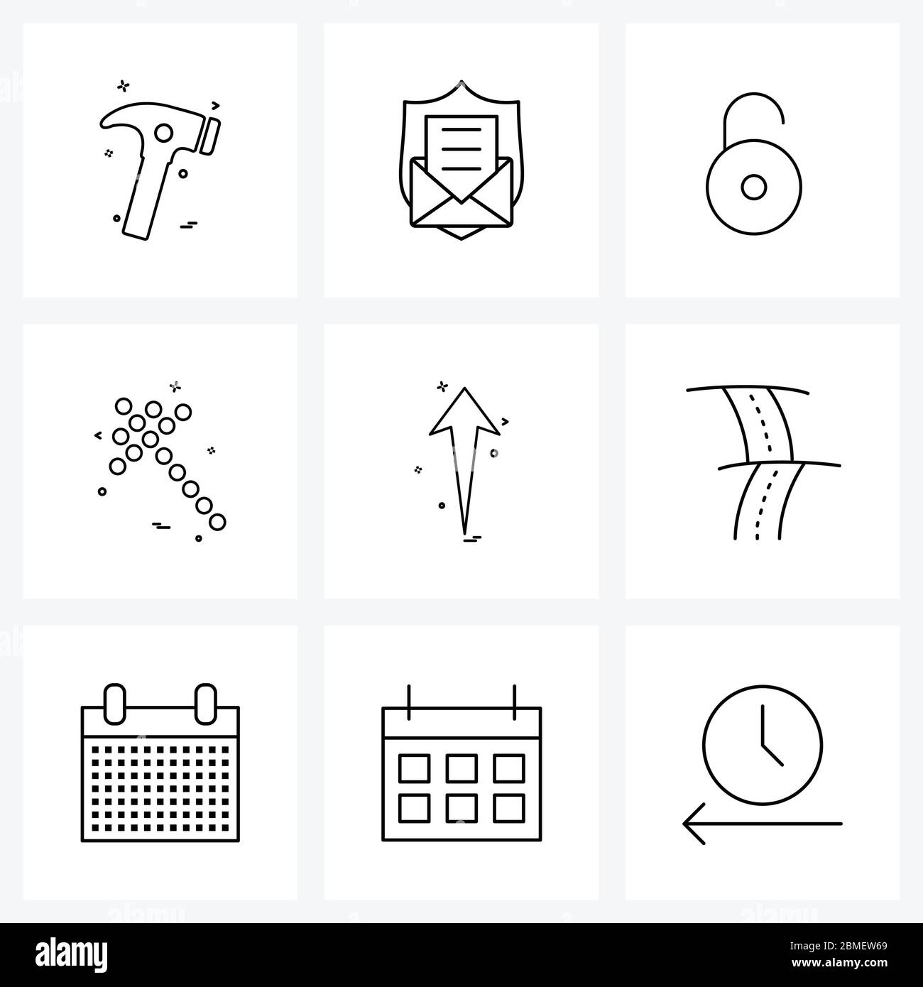 Set of 9 Modern Line Icons of route, key, up, arrows Vector Illustration Stock Vector