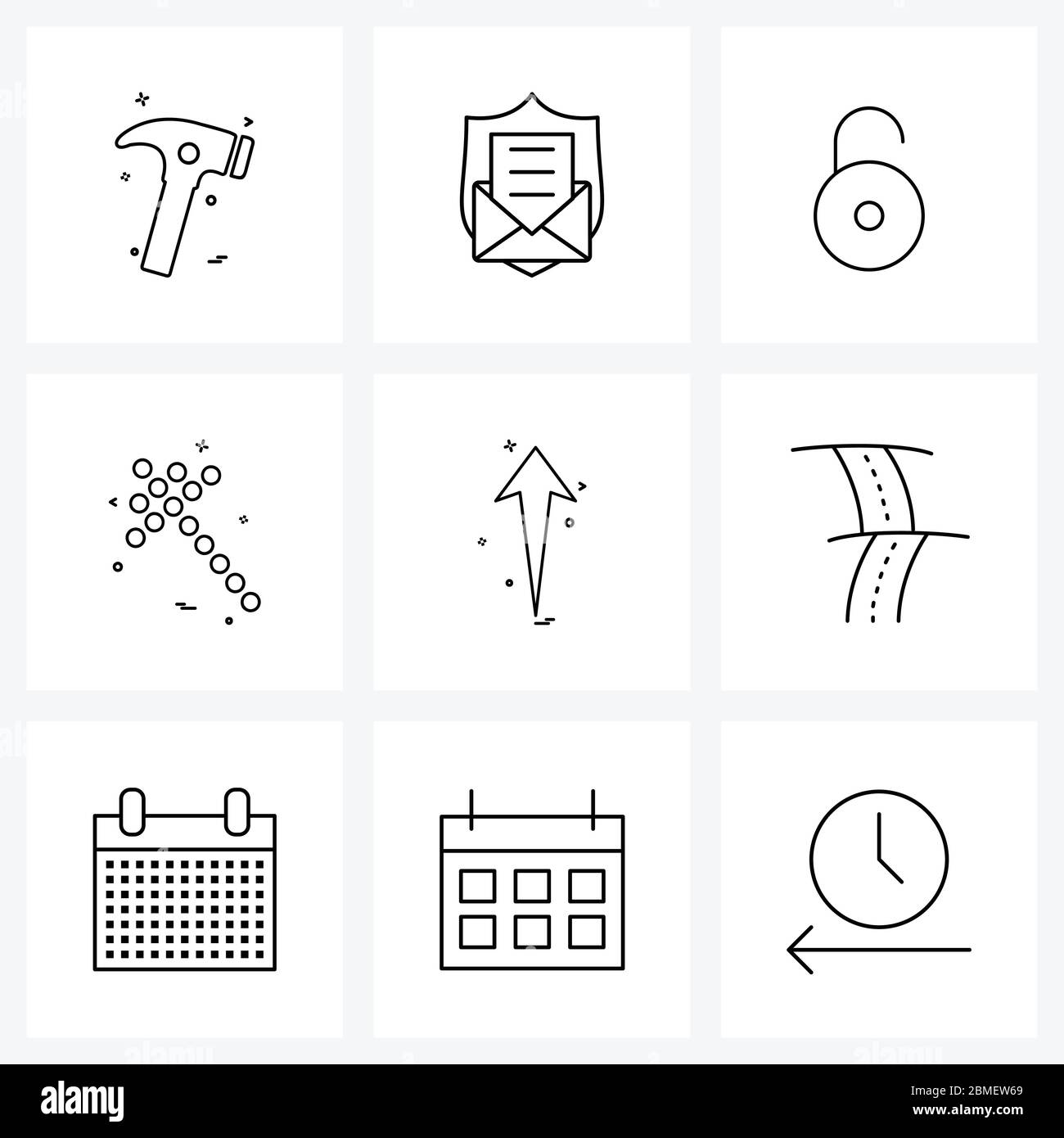 Set of 9 Modern Line Icons of route, key, up, arrows Vector ...