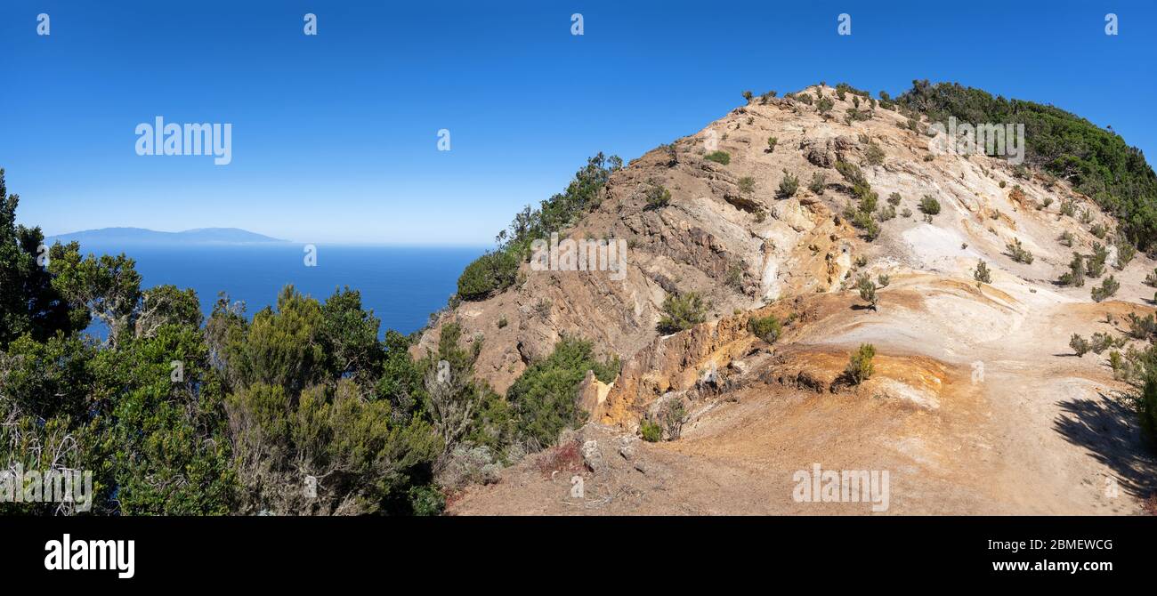 La Gomera - Landscape in the Cumbre de Chijere with view to La Palma island Stock Photo