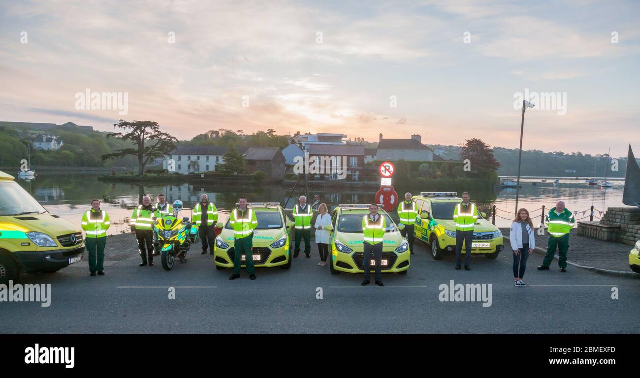 Kinsale, Cork, Ireland. 09th May, 2020. Members  of the National Ambulance Service based in Cork who took part in the  drive-thru by the emergency services to raise funds for Pieta House Darkness into Light in Kinsale, Co. Cork, Ireland. -  Credit; David Creedon / Alamy Live New Stock Photo
