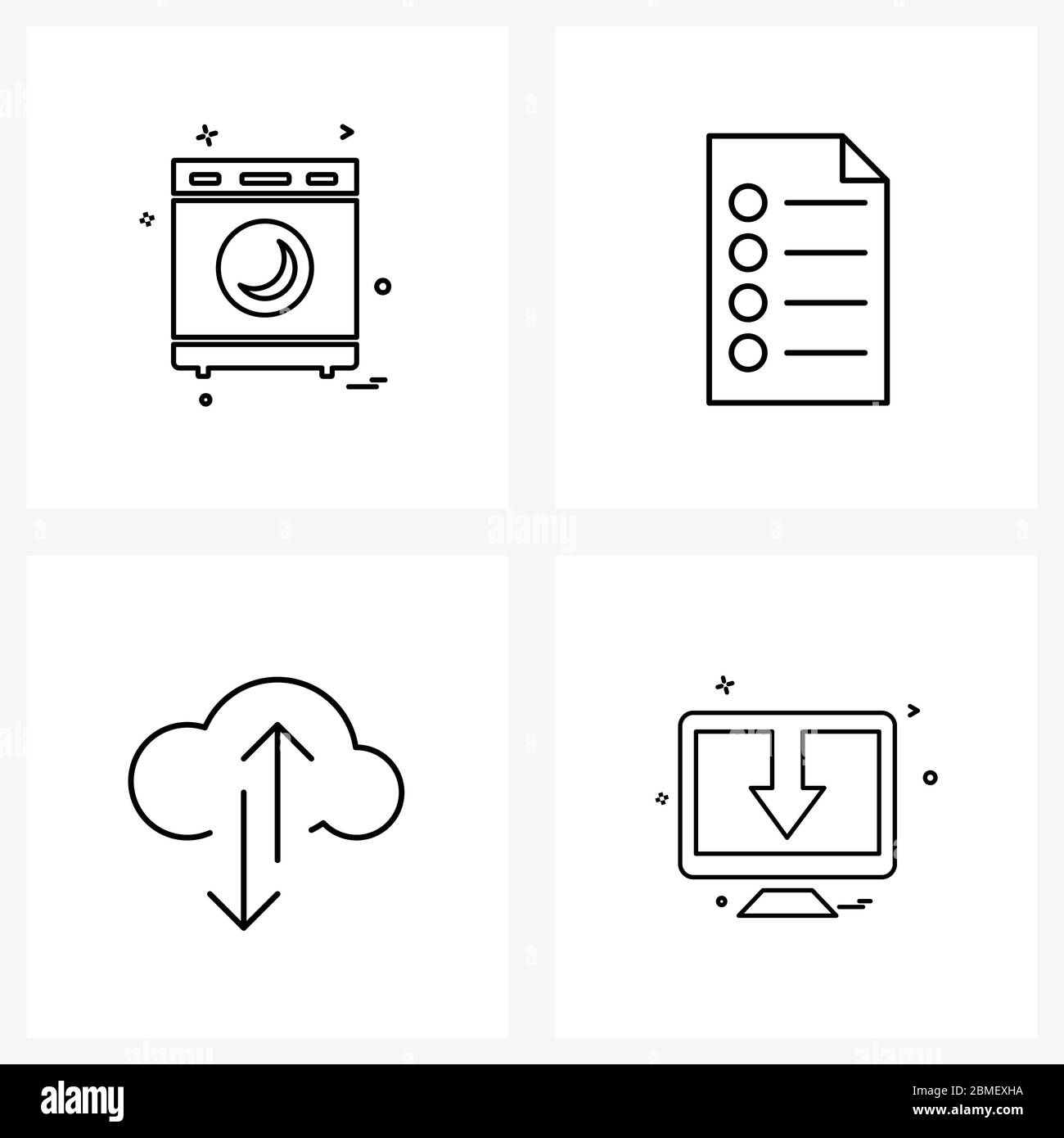 4 Interface Line Icon Set of modern symbols on washing machine, cloud