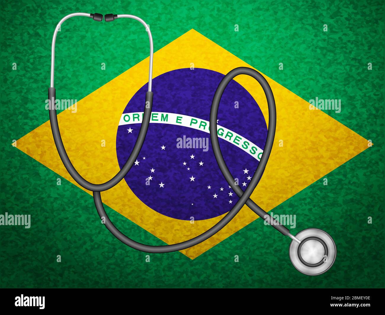Stethoscope on Brasil flag background. Vector illustration. Stock Photo