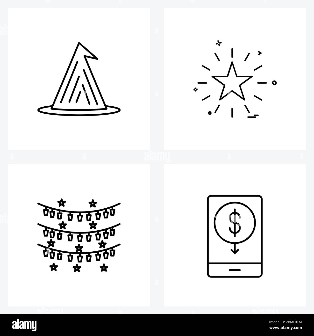 Pack of 4 Universal Line Icons for Web Applications hat, bounties, star, shining star, mobile money Vector Illustration Stock Vector