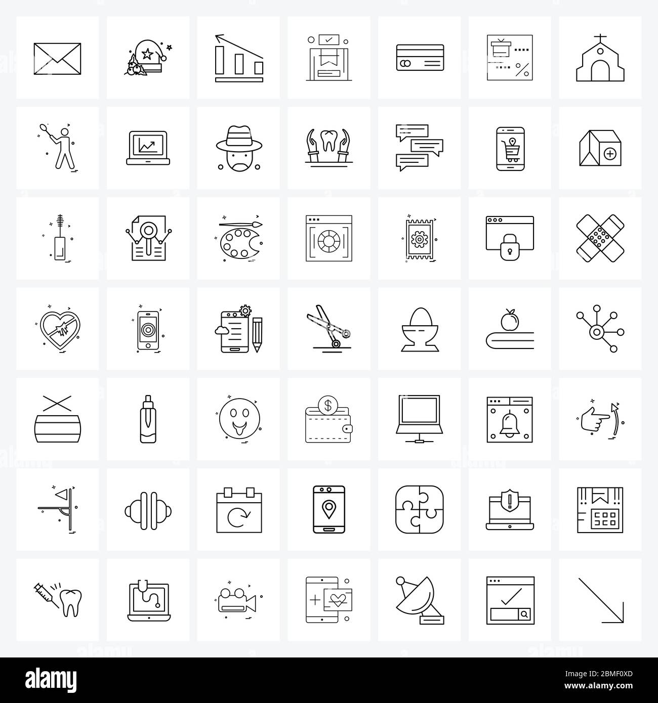 49 Interface Line Icon Set of modern symbols on voucher, card, graph, atm, box Vector Illustration Stock Vector