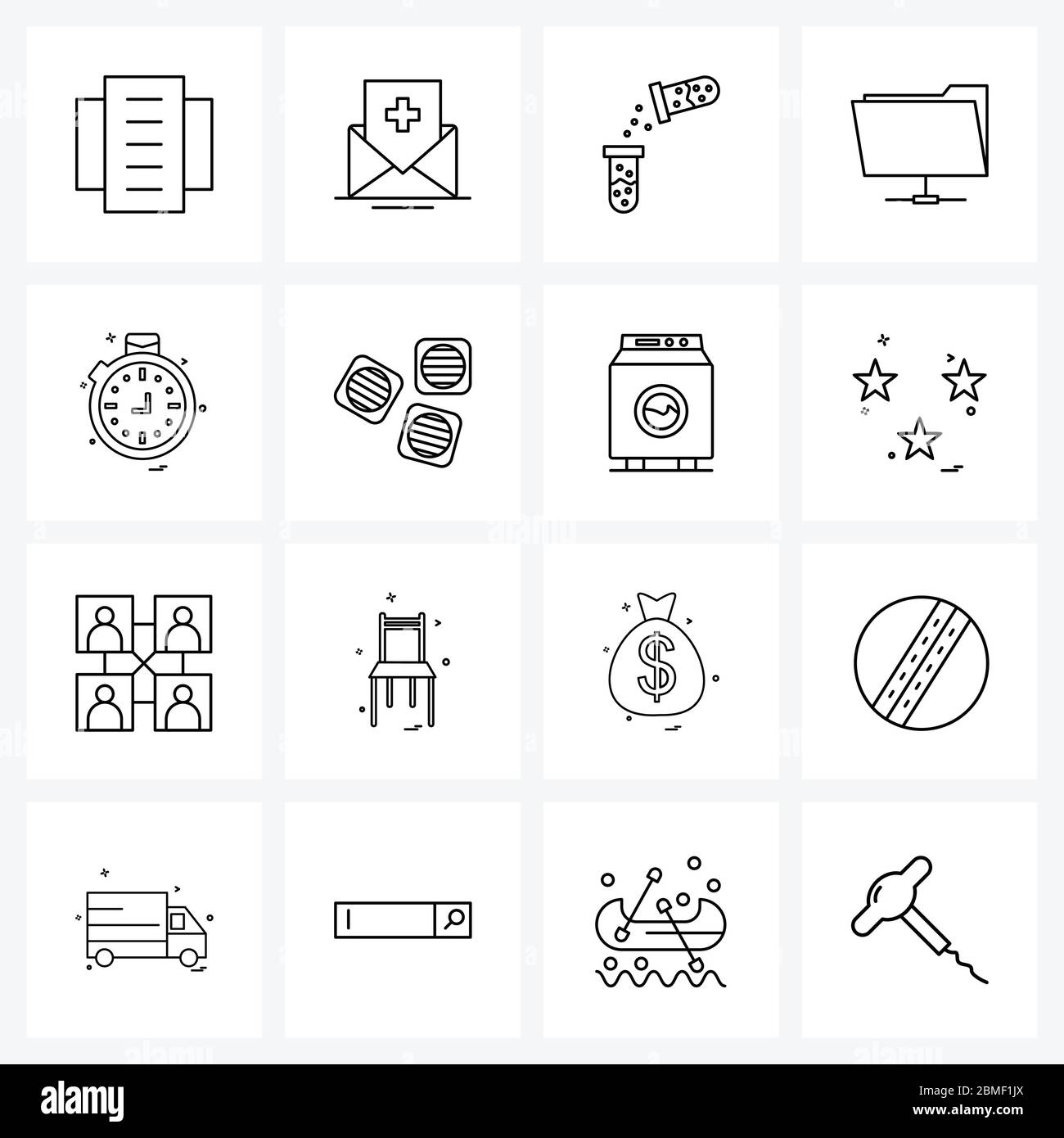 Line Icon Set of 16 Modern Symbols of timer, network, test tube, directory, folder Vector Illustration Stock Vector