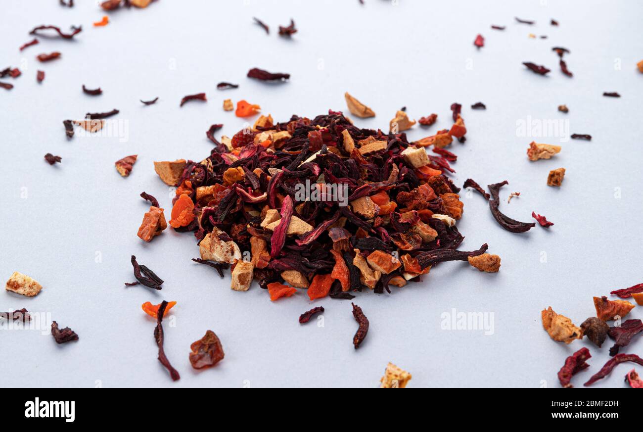 Fruit tea leaves isolated on white background Stock Photo