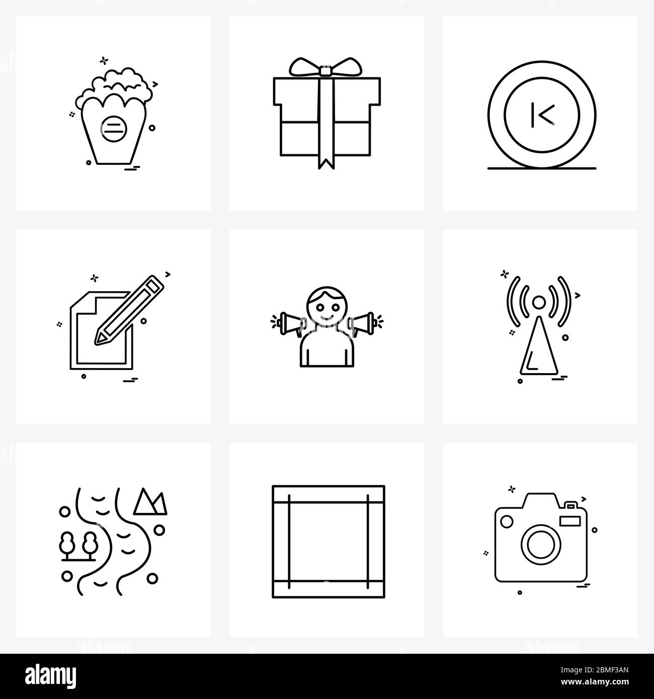 9 Universal Line Icons for Web and Mobile, education, app, pencil, music Vector Illustration Stock Vector