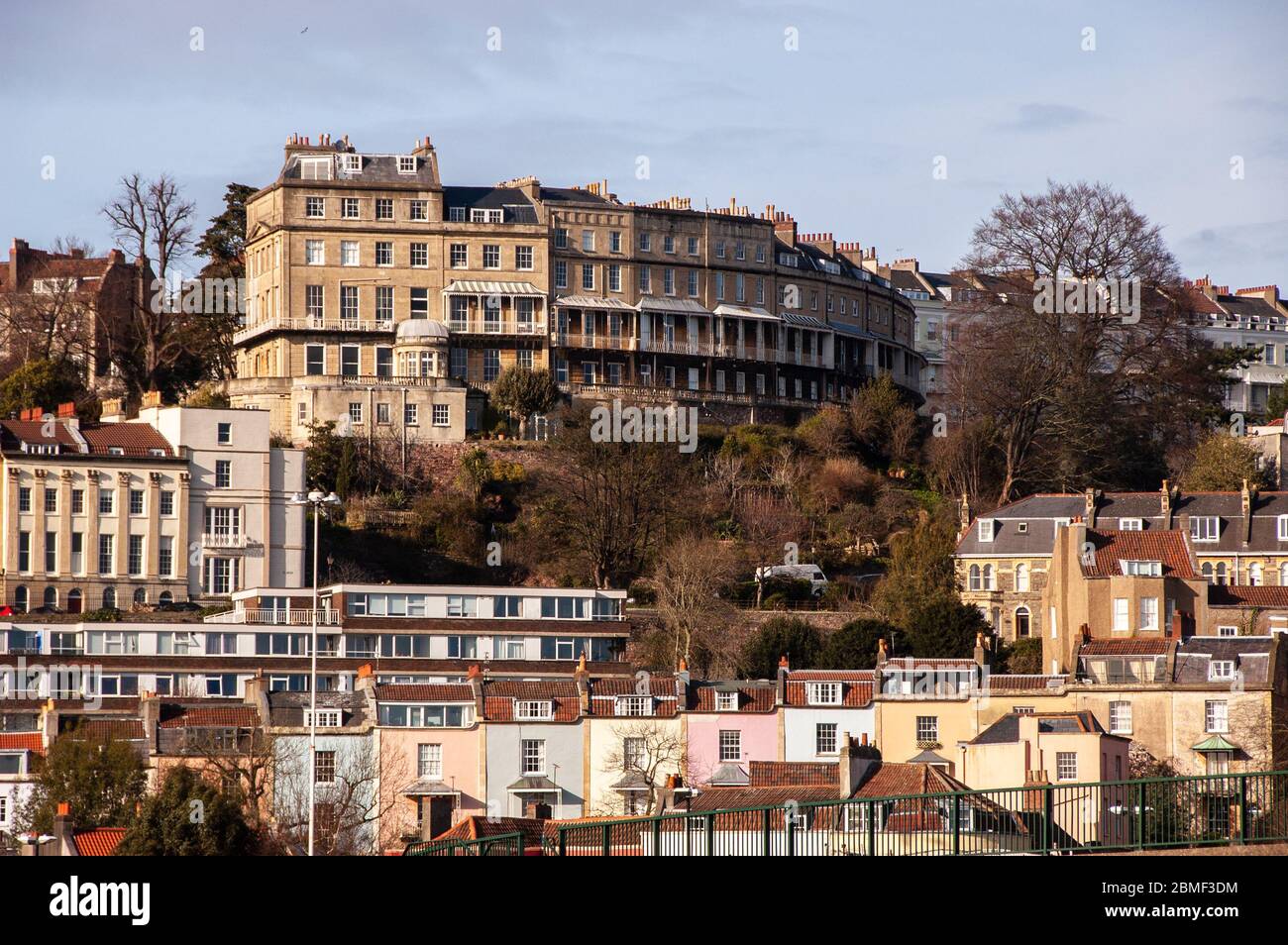 Bristol, England, UK - March 10, 2007: Georgian and Victorian town houses cover the steep hillside of Clifton Vale and the Clifton and Hotwells neighb Stock Photo