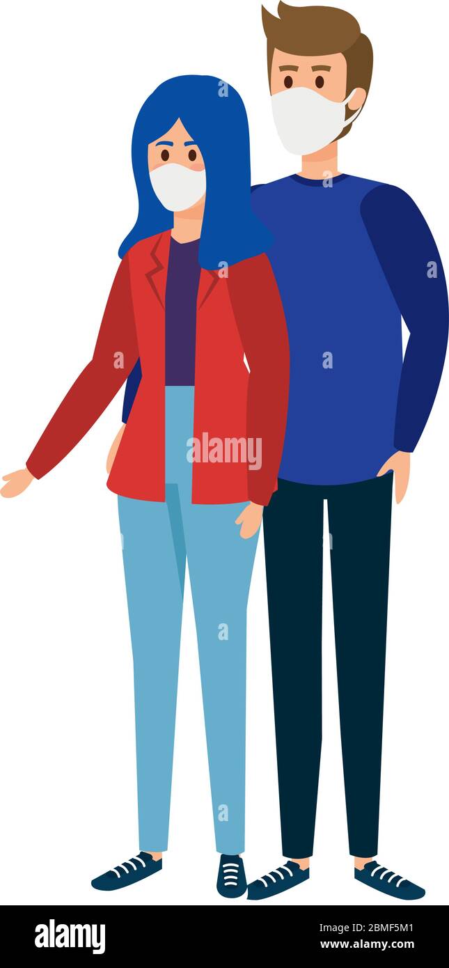 young couple using face mask isolated icon Stock Vector Image & Art - Alamy