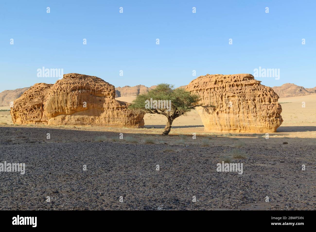 Rock formations in the historic Al-Ula valley, Saudi Arabia Stock Photo