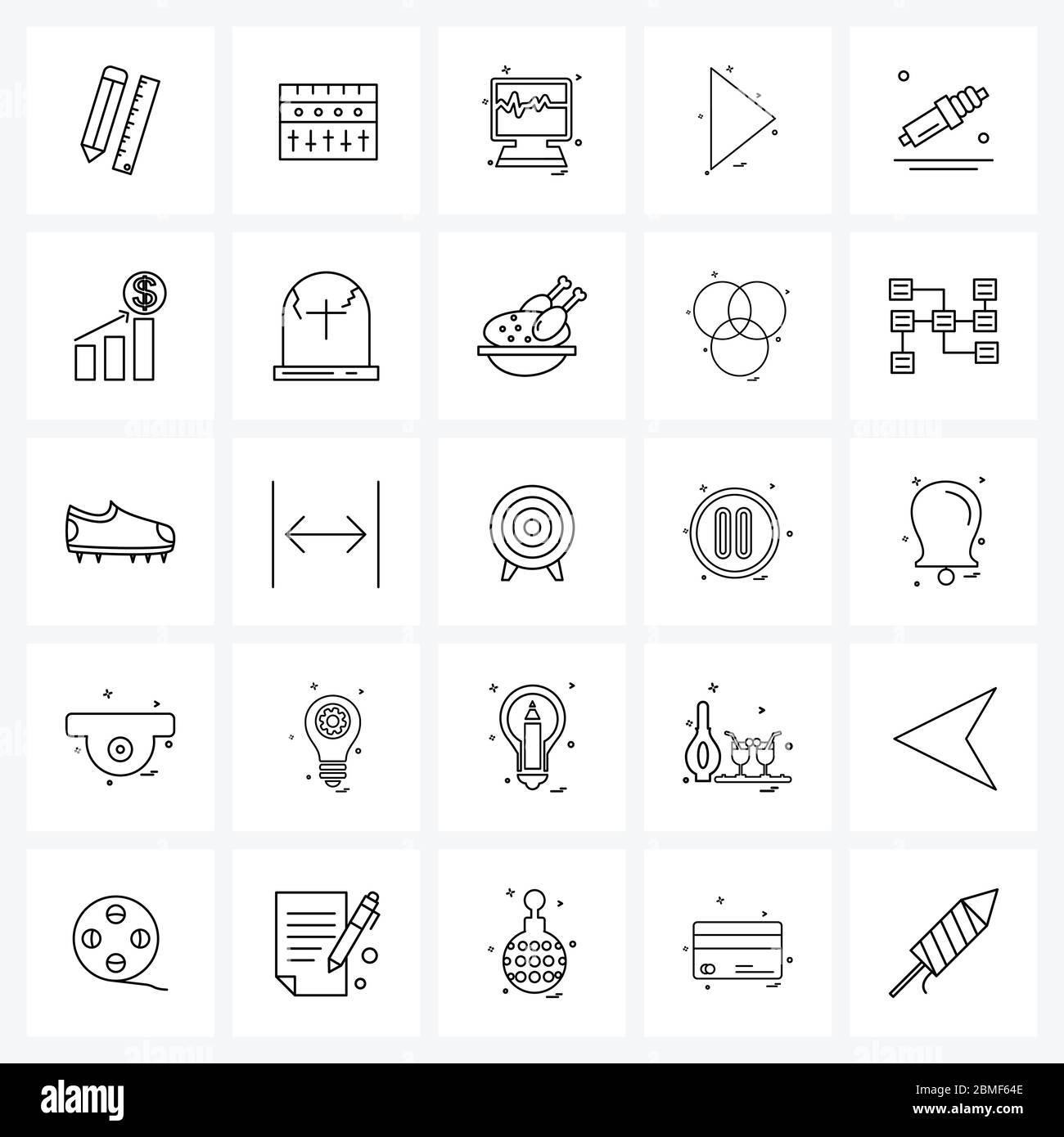 Line Icon Set of 25 Modern Symbols of plug, play, health, ui s, ui