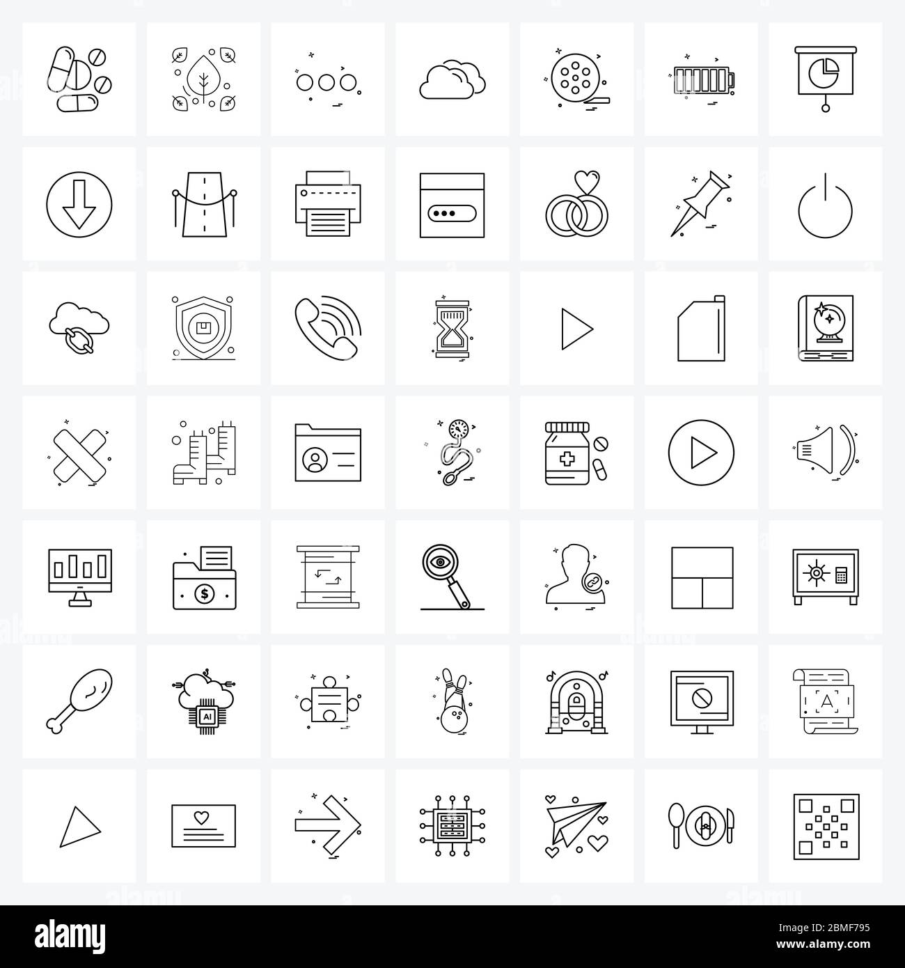 Pixel Perfect Set of 49 Vector Line Icons such as power, ui, camcorder ...