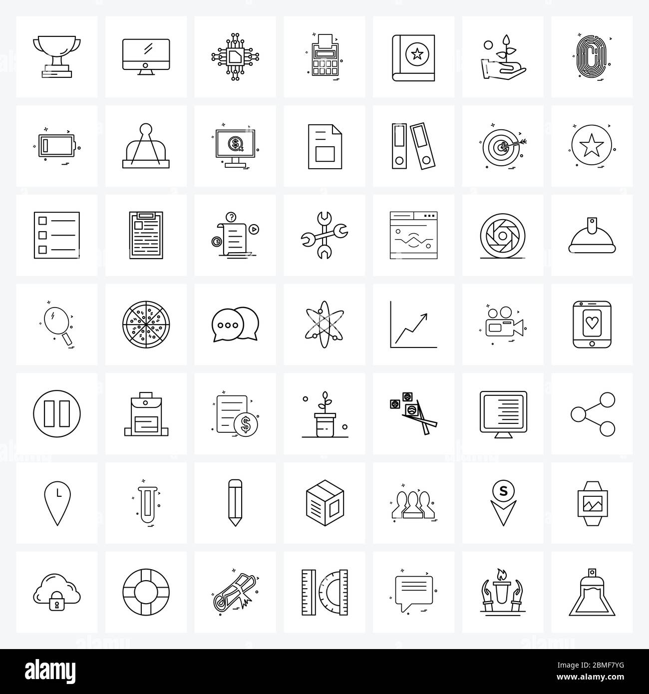 Isolated Symbols Set of 49 Simple Line Icons of school, book, processor ...