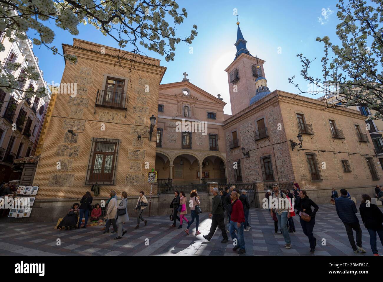 View of Church of San Gines and pedestrians on Calle del Arenal, Madrid, Spain, Europe Stock Photo