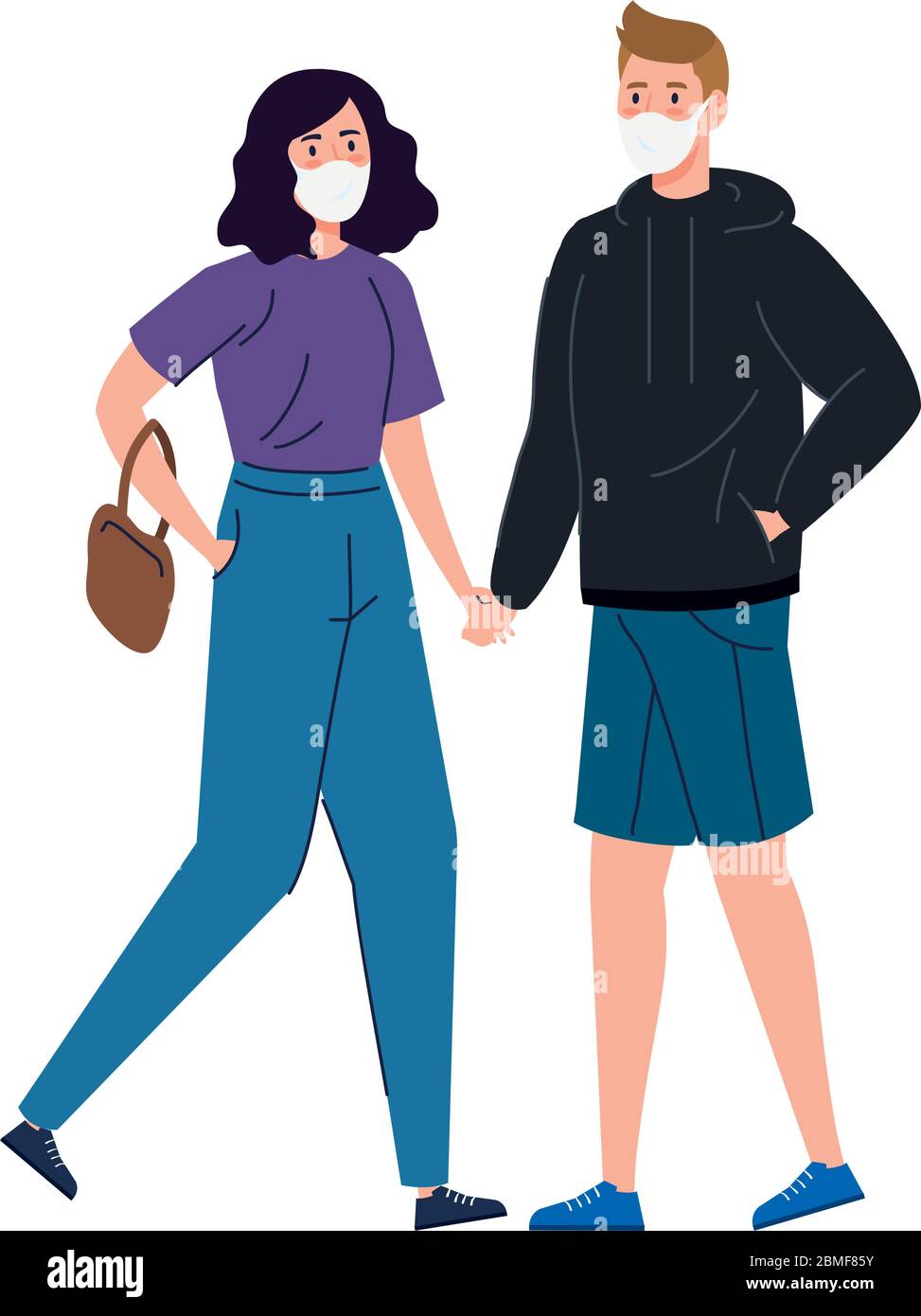 young couple using face mask isolated icon Stock Vector Image & Art - Alamy