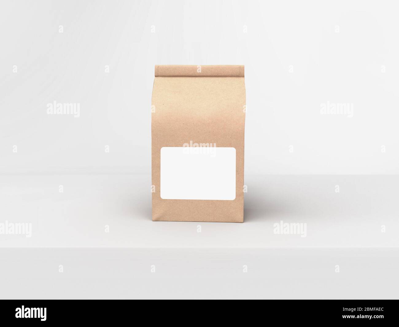 The coffee beam bag packaging mock-up design on light gray studio stage background Stock Photo