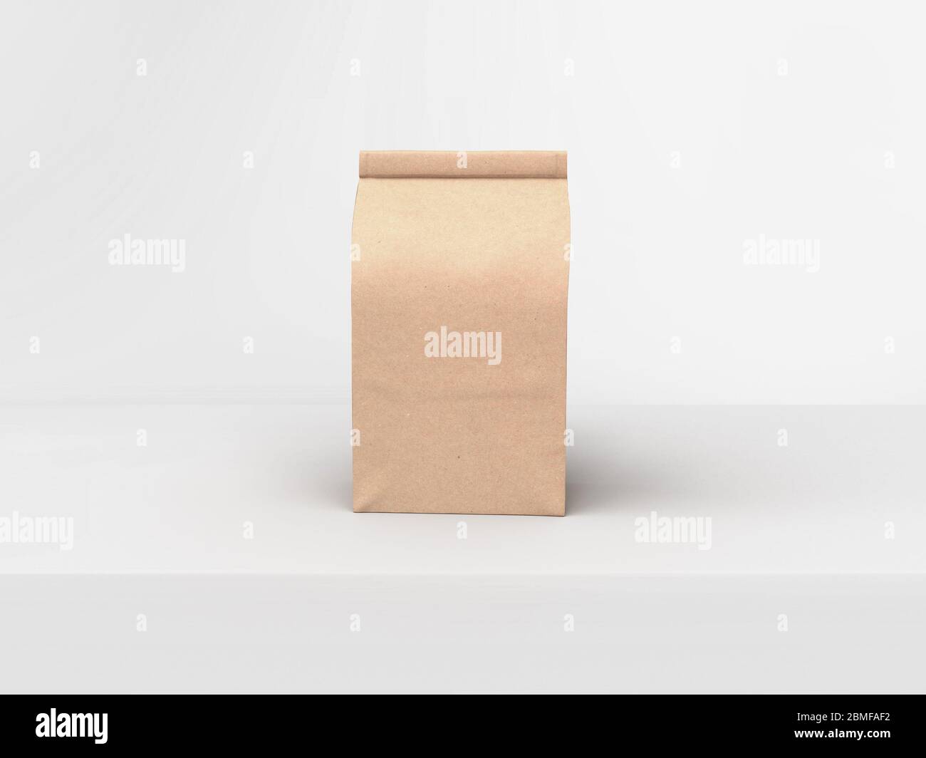 The coffee beam bag packaging mock-up design on light gray studio stage background Stock Photo