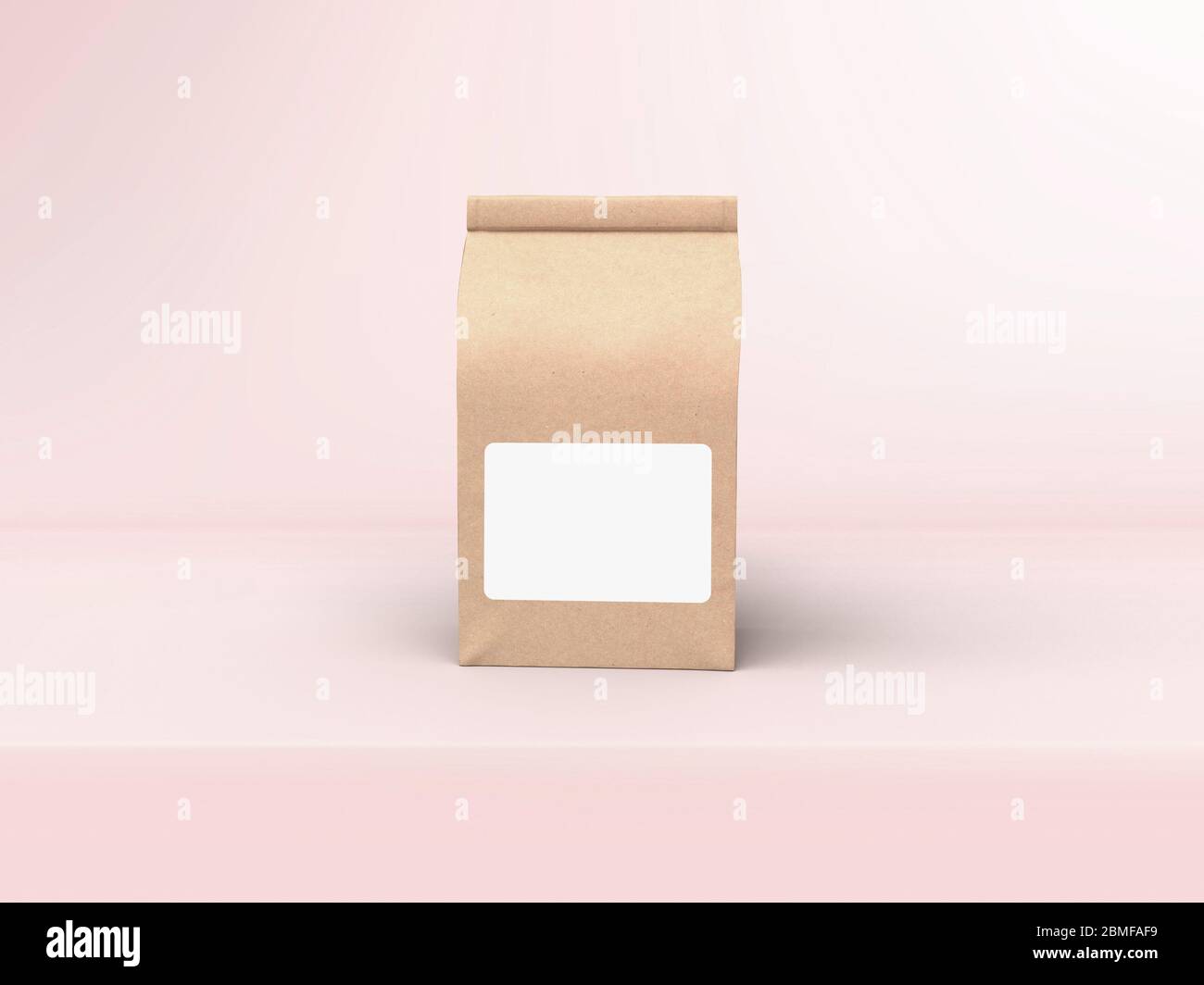 The coffee beam bag packaging mock-up design on pastel pink studio stage background Stock Photo