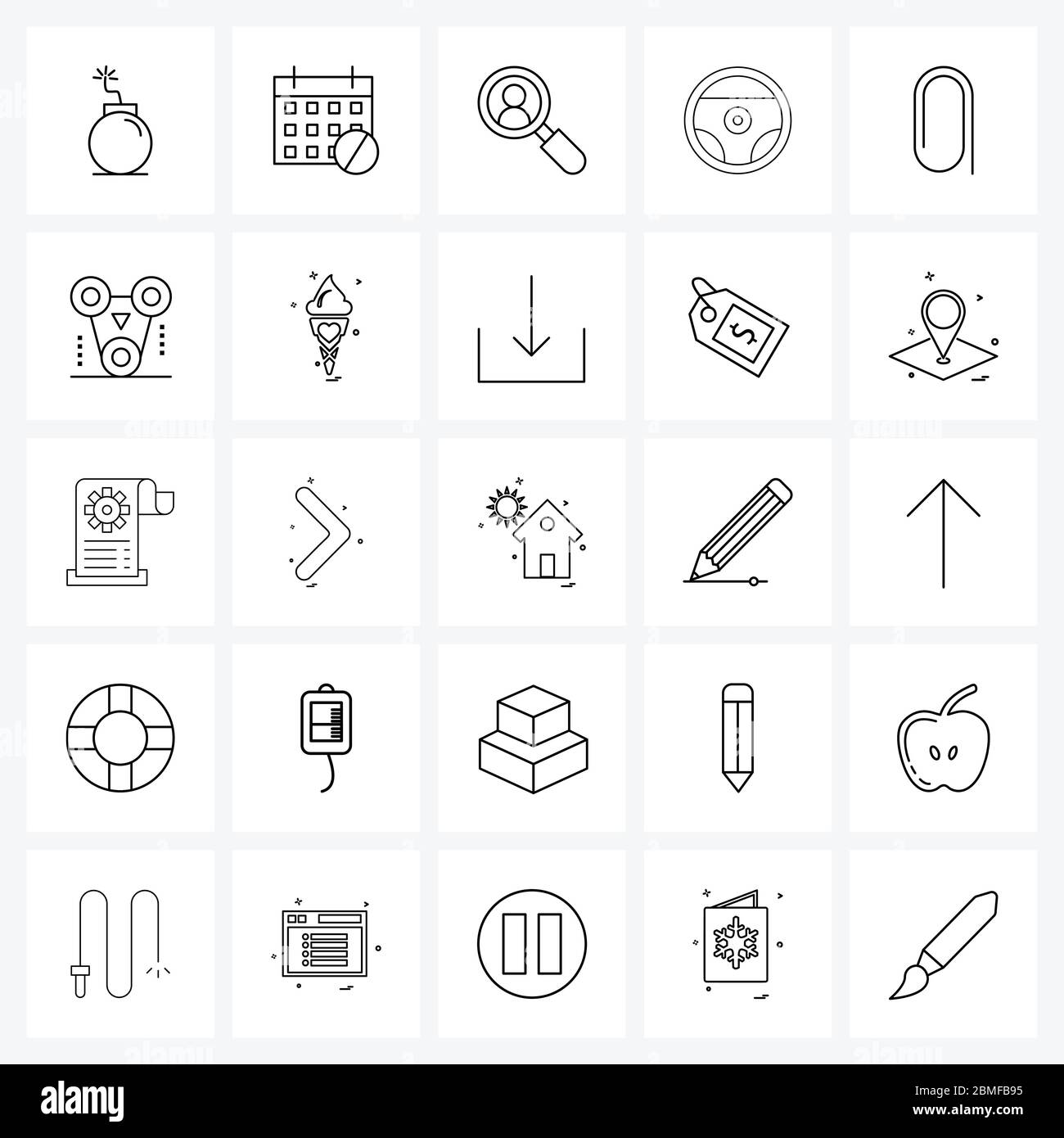 Set of 25 Line Icon Signs and Symbols of steering, mechanic, year, car