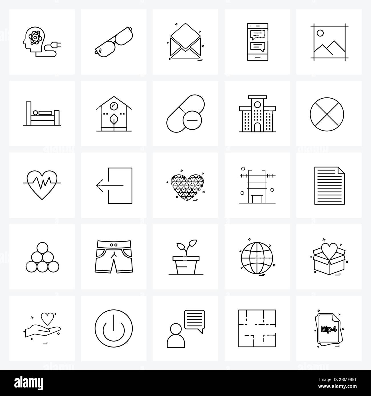Set of 25 Modern Line Icons of image, crop, message, business, mobile Vector Illustration Stock Vector