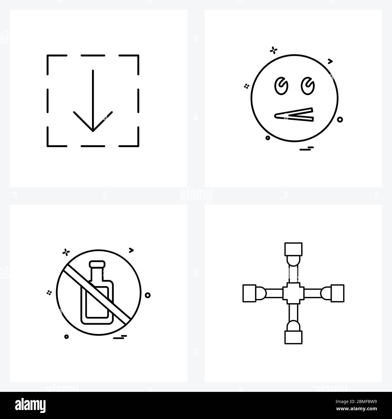 Set of 4 Line Icon Signs and Symbols of arrow, drink, emoji, angry, car Vector Illustration Stock Vector