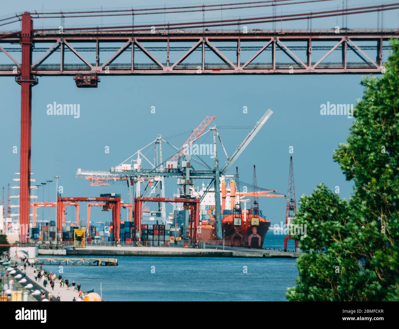 Port of Lisboa, Portugal. Cargo trucks at the Port of Lisbon on the ...