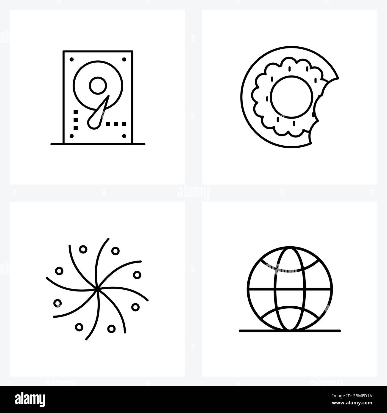 Set of 4 UI Icons and symbols for hard, hole, cookie, meal, business Vector Illustration Stock Vector