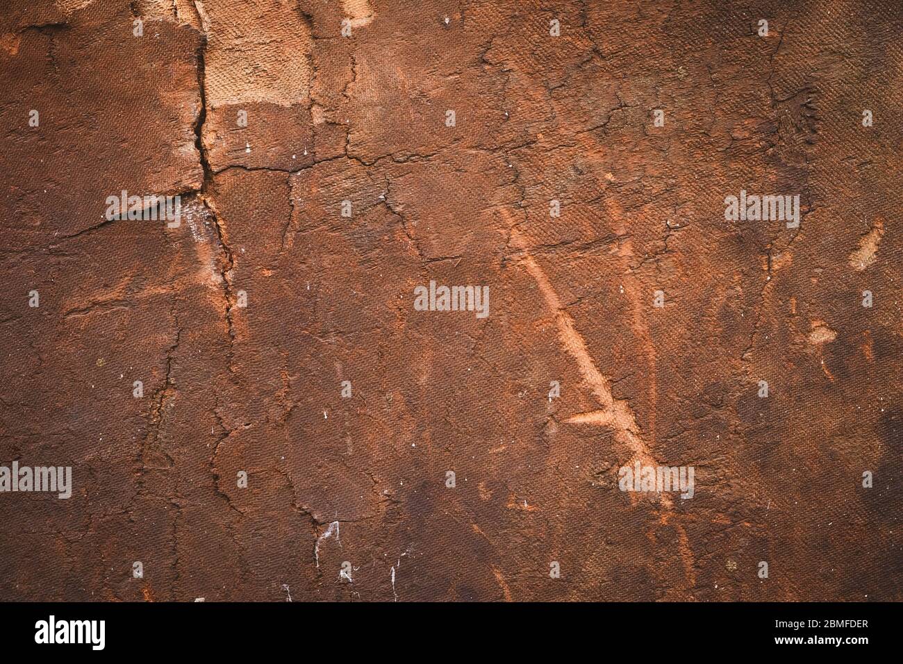 Scratched plywood, old wood texture, brown background. Dirty paper, panel surface. Vintage wooden frame. Shabby, cracked board, timber Stock Photo
