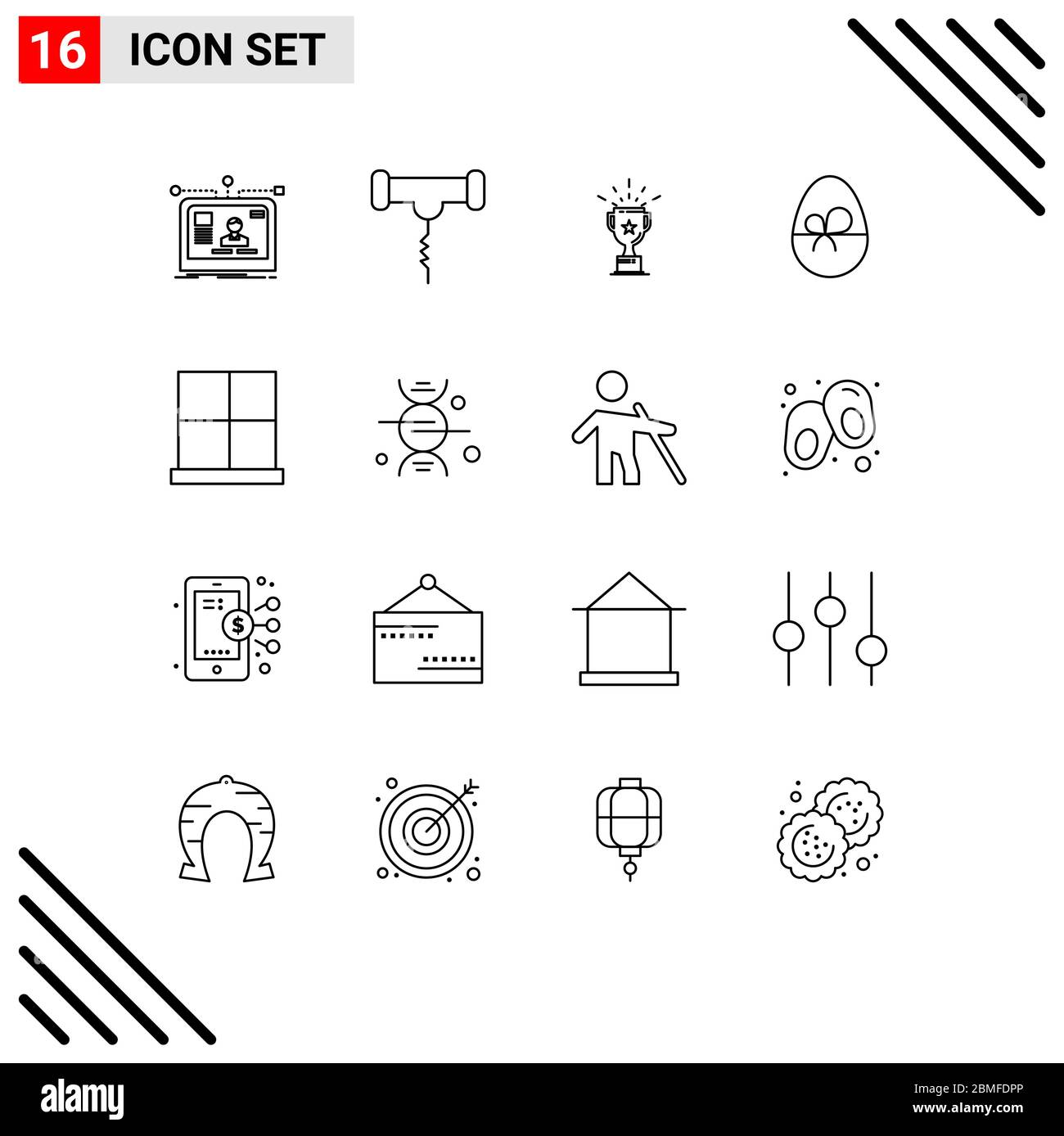 Universal Icon Symbols Group of 16 Modern Outlines of buildings, easter, stork, gift, trophy Editable Vector Design Elements Stock Vector