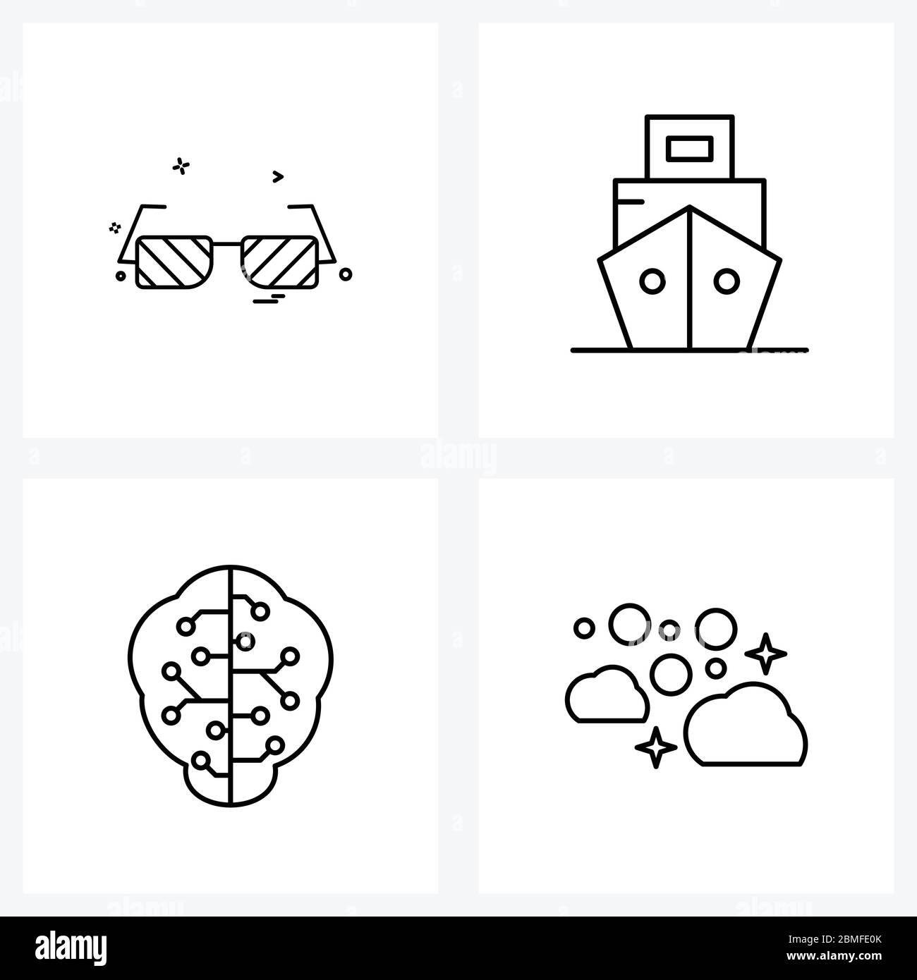 Set of 4 UI Icons and symbols for glasses, ic, ship, clean Vector Illustration Stock Vector