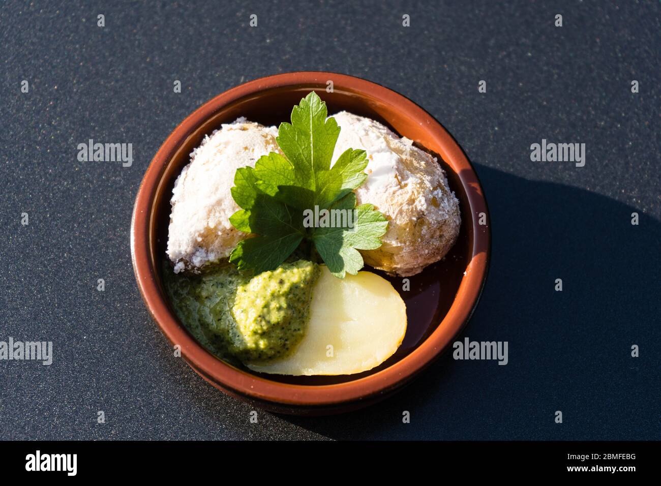 red and green garlic Sauce for canarian potatoes Stock Photo