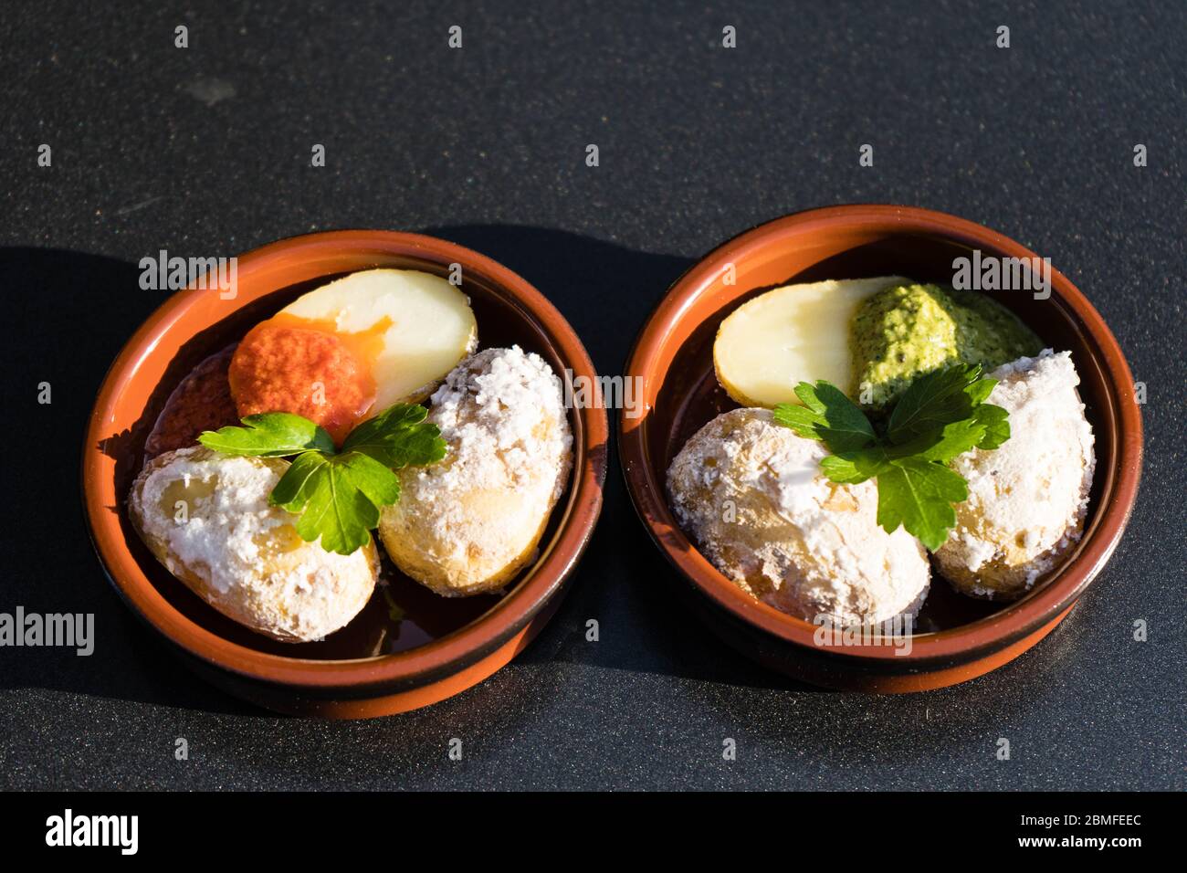 red and green garlic Sauce for canarian potatoes Stock Photo