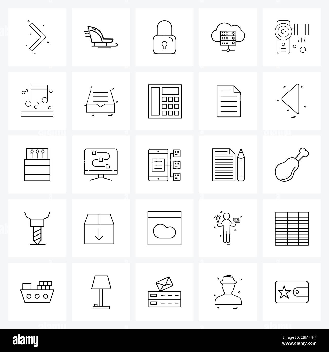 UI Set of 25 Basic Line Icons of face, camera, lock, router