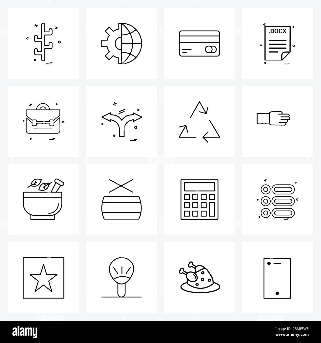 Line Icon Set of 16 Modern Symbols of, file extension, card, file type