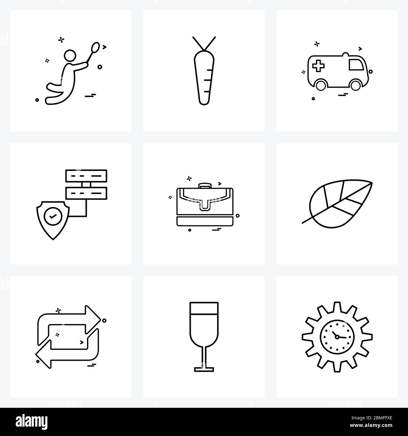 Set of 9 Modern Line Icons of office briefcase, database server