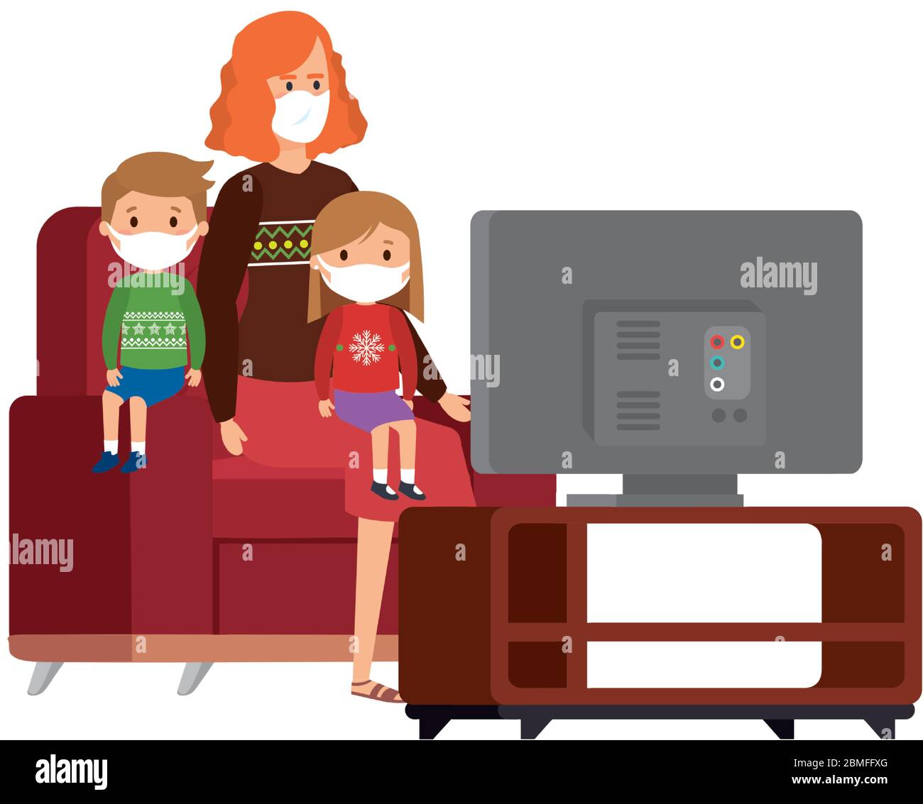 mother with children using face mask Stock Vector Image & Art - Alamy