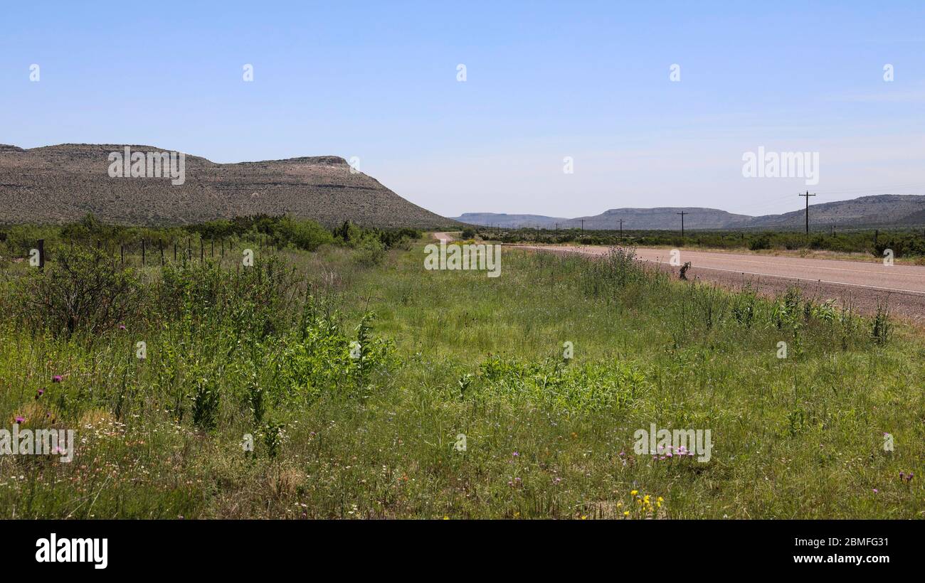 A view of a butte in the distance from a Sanderson Canyon roadside