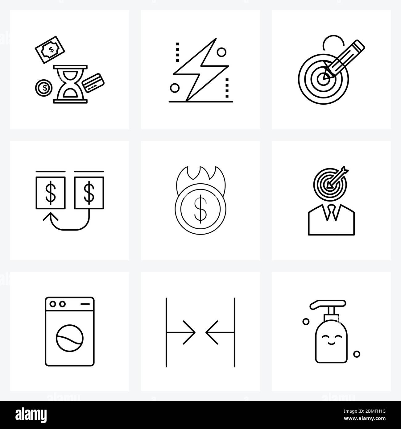 Universal Symbols Of 9 Modern Line Icons Of Finance Money Focus