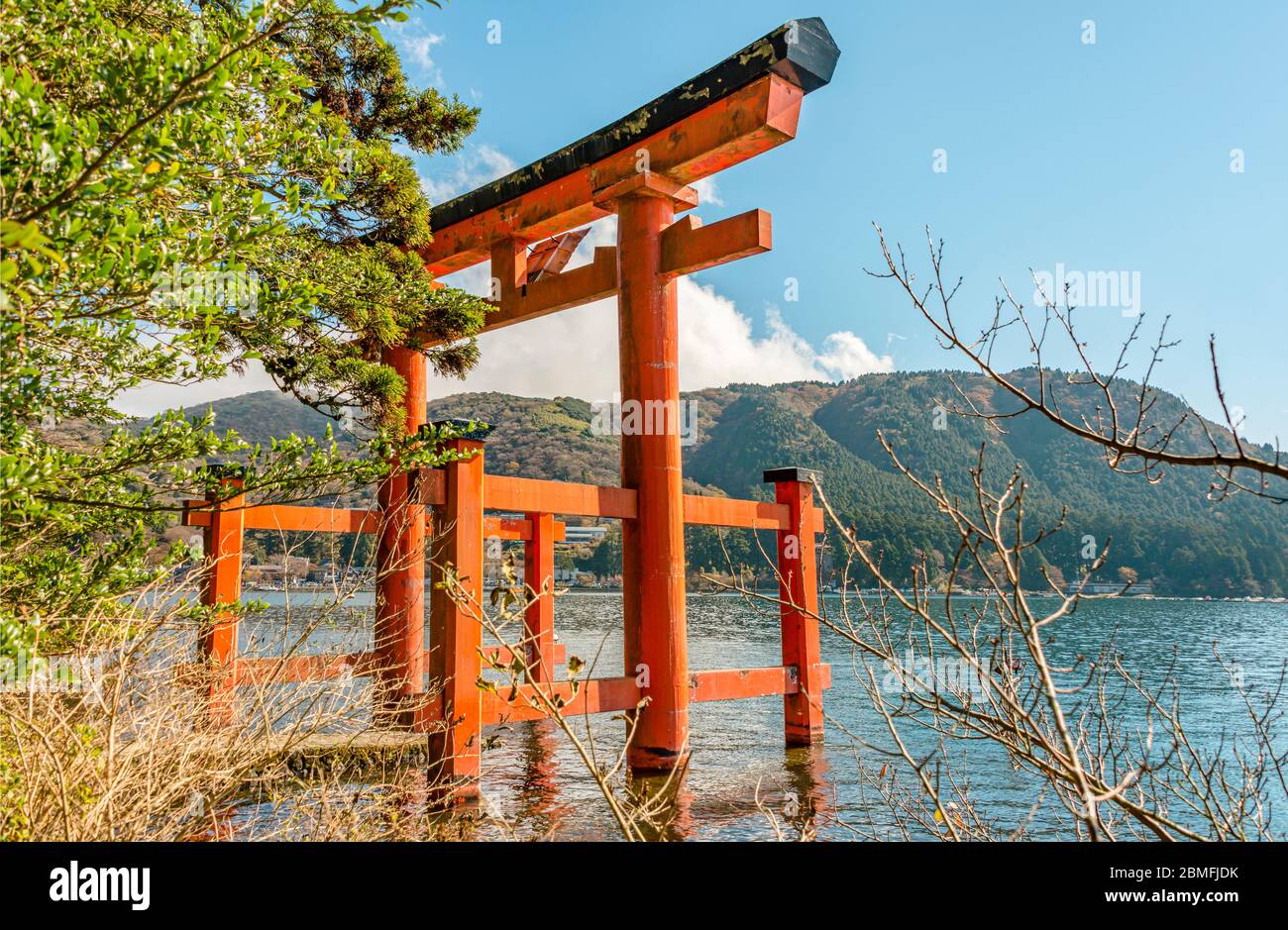 Hakone Shrine Tori at Lake Ashinoko, Hakone, Japan Stock Photo