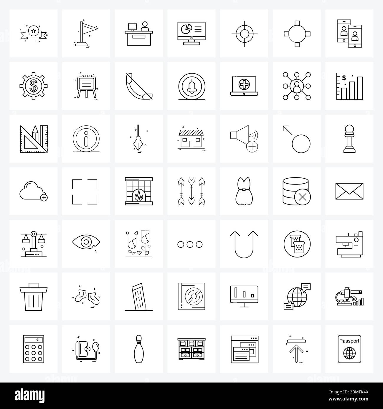Universal Symbols of 49 Modern Line Icons of communication, goal, man ...