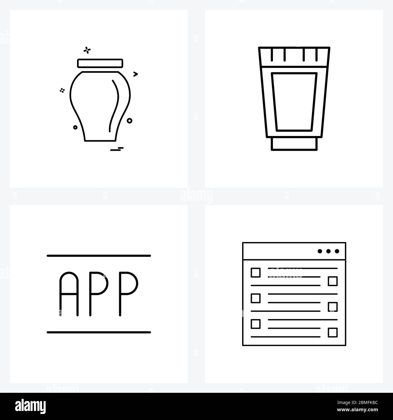 4 Interface Line Icon Set of modern symbols on jar, code, jar, summer
