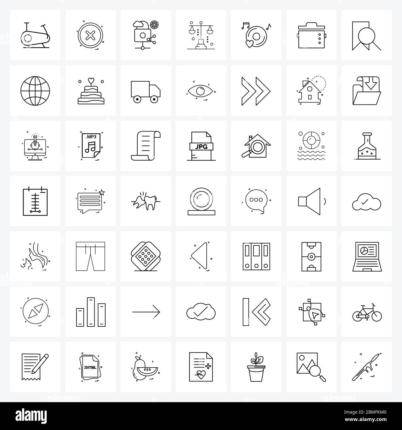 Mobile UI Line Icon Set of 49 Modern Pictograms of music, romantic music, locked, weight, scale Vector Illustration Stock Vector