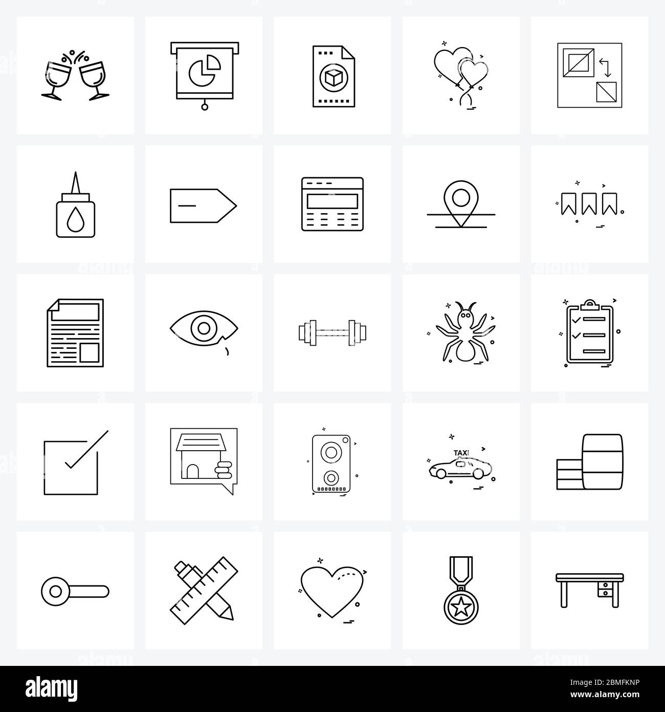 Line Icon Set of 25 Modern Symbols of and, valentine, api, love, framework Vector Illustration Stock Vector
