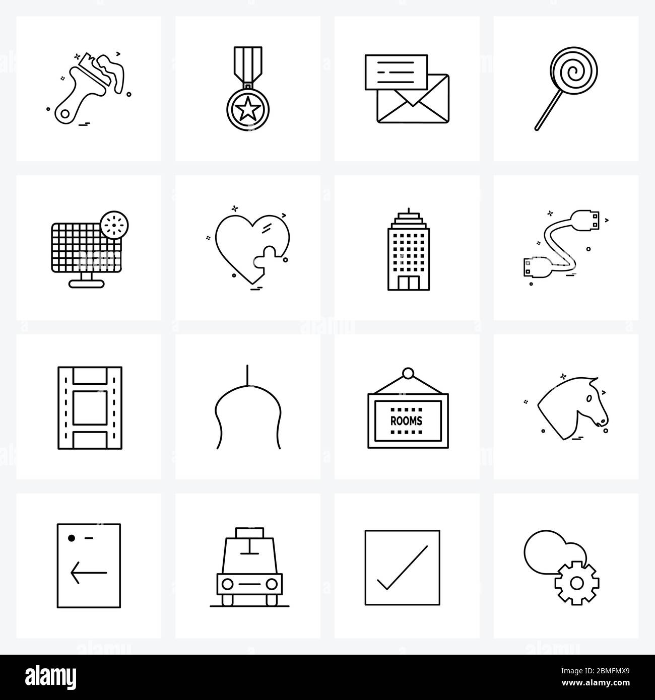 Universal Symbols of 16 Modern Line Icons of energy, candies, prize